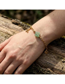 Yonca Formlu Yeşil Çilek Kuvars Taşlı Gold Çelik Bileklik