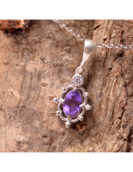 Ametist Taşı Gümüş Kolye - Cevher Model