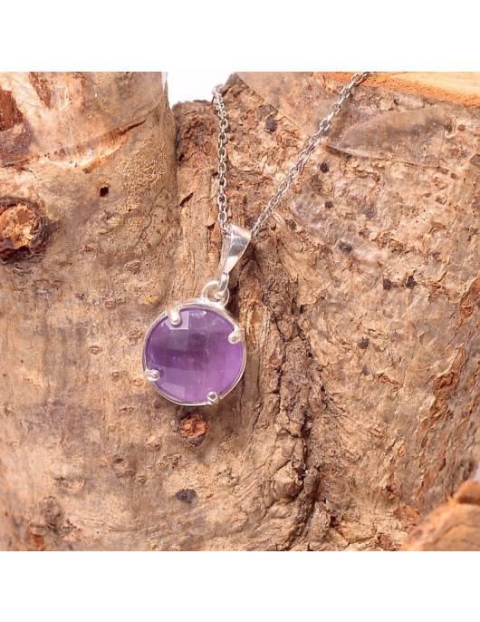 Ametist Taşı Gümüş Kolye - Dolunay Model Ametist Taşı Gümüş Kolye - Dolunay Model