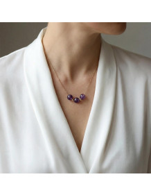 Çelik Zincirli Ametist Taşı Kolye - Altın Renkli Üç Top Model