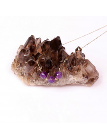 Çelik Zincirli Ametist Taşı Kolye - Altın Renkli Üç Top Model