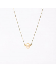 Çelik Zincirli Doğal İnci Kolye – 8 mm (Altın Renk Detaylı)