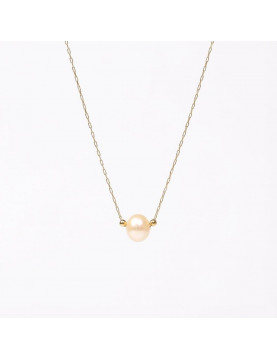 Çelik Zincirli Doğal İnci Kolye – 8 mm (Altın Renk Detaylı)