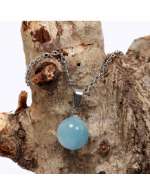 Akuamarin Taşı Çelik Kolye - 10 mm