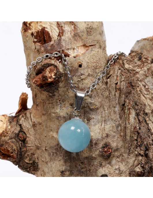 Akuamarin Taşı Çelik Kolye - 10 mm