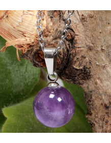 Ametist Taşı Çelik Kolye - 10 mm