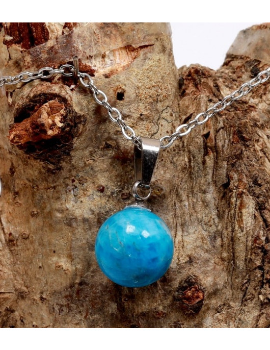 Apatit Taşı Çelik Kolye - 10 mm