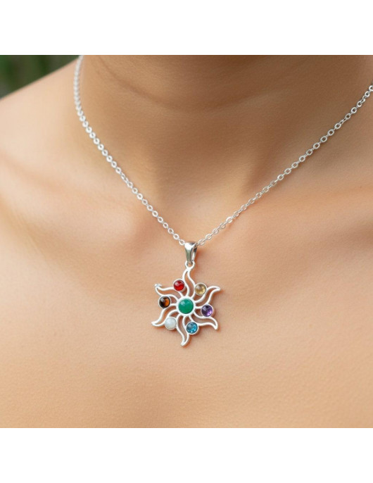 Çakra Güneşi Çelik Kolye – Doğal Taş Enerjisi ve Şık Tasarım Bir Arada