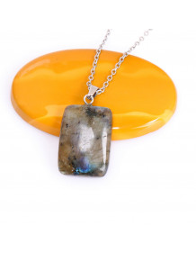Dikdörtgen Kesim Labradorit Taşı Kolye – Çelik Zincirli