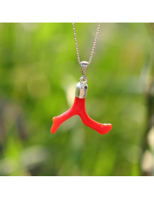 Doğal Boyasız Dal Mercan Taşı Gümüş Kolye – 925 Ayar Gümüş Zincirli