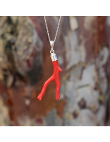 Doğal Boyasız Dal Mercan Taşı Gümüş Kolye – 925 Ayar Gümüş Zincirli