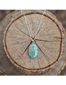 Doğal İran Turkuazı (Firuze) Çelik Kolye – Boyasız ve Orijinal
