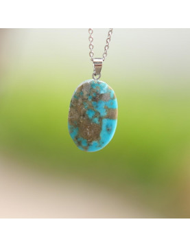 Doğal İran Turkuazı (Firuze) Çelik Kolye – Boyasız ve Orijinal