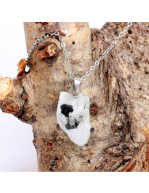 Ham Ay Taşı Kolye – Doğal ve İşlenmemiş – Çelik Zincirli