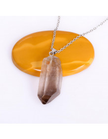 Ham Dumanlı Kuvars Kolye – Doğal Taş / Çelik Zincir