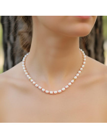 İnci Kolye - Düğümlü Model (5x7 mm Gerçek İnci)