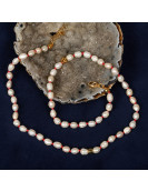 İnci Kolye - Düğümlü Model (5x7 mm Gerçek İnci)