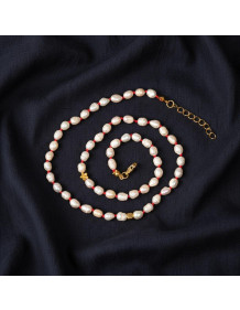 İnci Kolye - Düğümlü Model (5x7 mm Gerçek İnci)