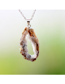 Kalsedon Taşı Çelik Kolye