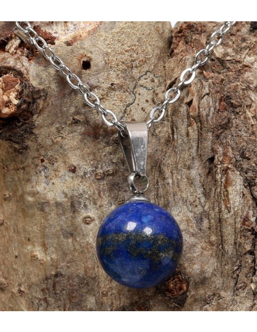 Lapis Lazuli Taşı Çelik Kolye - 10 mm
