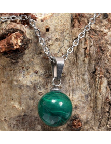 Malahit Taşı Çelik Kolye - 10 mm