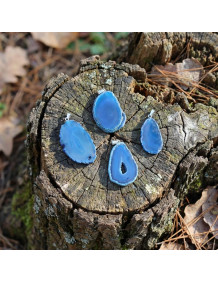 Mavi Akik Taşı Dilim Kolye – Çelik Zincirli