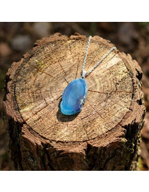 Mavi Akik Taşı Dilim Kolye – Çelik Zincirli