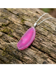 Pembe Akik Taşı Dilim Kolye – Çelik Zincirli