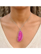 Pembe Akik Taşı Dilim Kolye – Çelik Zincirli