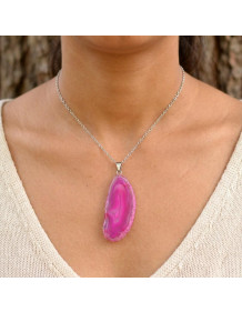 Pembe Akik Taşı Dilim Kolye – Çelik Zincirli