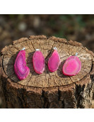 Pembe Akik Taşı Dilim Kolye – Çelik Zincirli