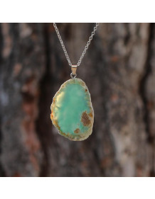 Yeşil Akik Taşı Dilim Kolye – Çelik Zincirli