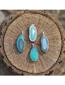 Yeşil Akik Taşı Dilim Kolye – Çelik Zincirli