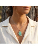 Yeşil Akik Taşı Dilim Kolye – Çelik Zincirli