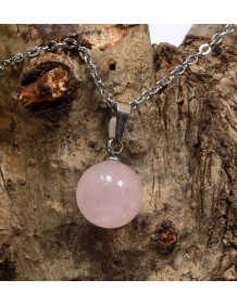 Pembe Kuvars Çelik Taşı Kolye - 10 mm