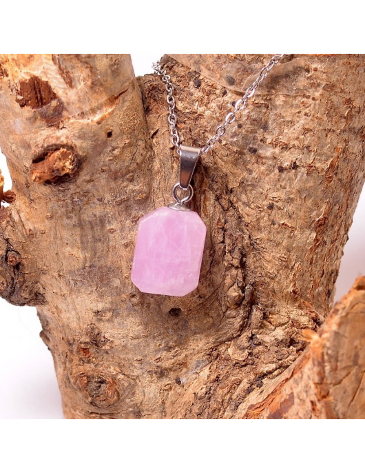 Kunzit Taşı Kolye - Çelik Malzemeli (Kararmaz) Kunzit Taşı Kolye - Çelik Malzemeli (Kararmaz)