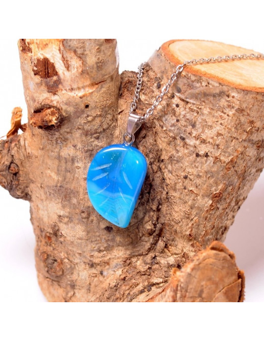 Mavi Akik Taşı Yaprak Kolye Mavi Akik Taşı Yaprak Kolye