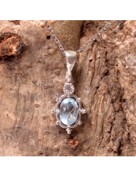 Mavi Topaz Taşı Gümüş Kolye - Cevher Model