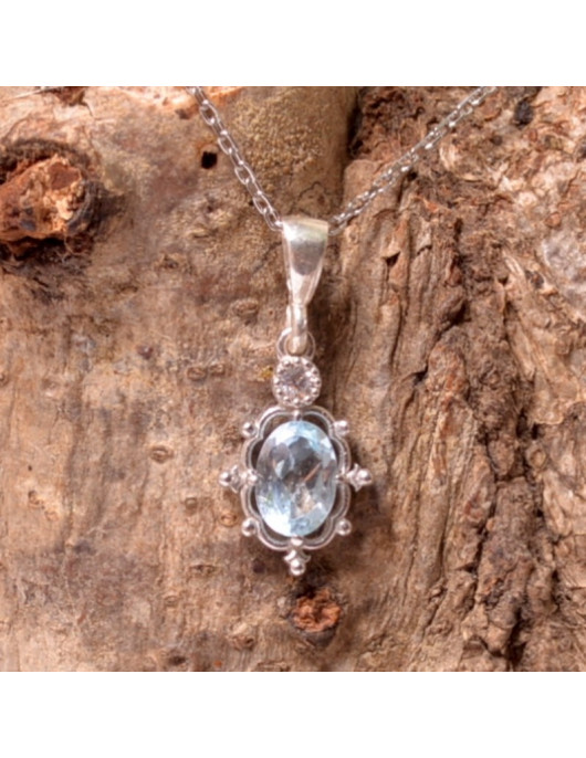Mavi Topaz Taşı Gümüş Kolye - Cevher Model Mavi Topaz Taşı Gümüş Kolye - Cevher Model