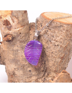 Mor Akik Taşı Yaprak Kolye