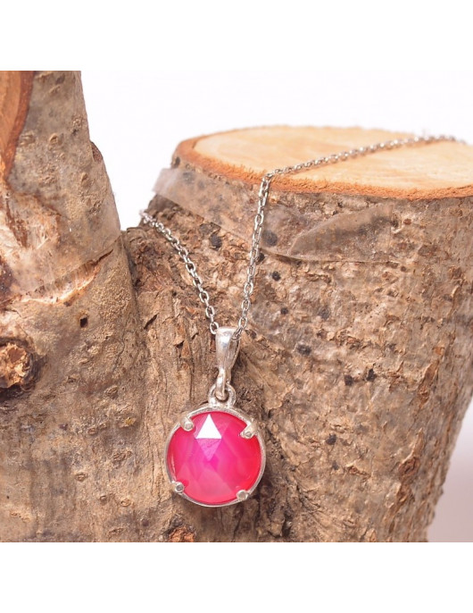 Pembe Akik Taşı Gümüş Kolye - Dolunay Model