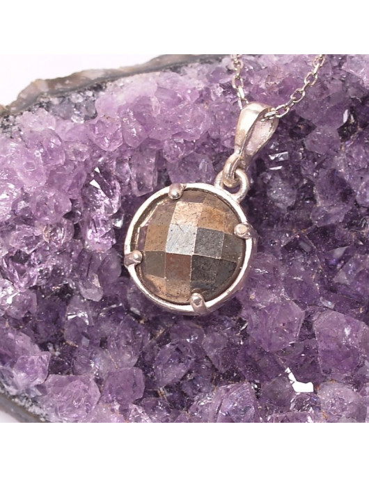 Pirit Taşı Gümüş Kolye - Dolunay Model Pirit Taşı Gümüş Kolye - Dolunay Model