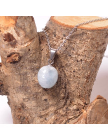 Şekilsiz Akuamarin Taşı Kolye - Çelik Malzemeli (Kararmaz)