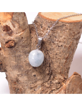 Şekilsiz Akuamarin Taşı Kolye - Çelik Malzemeli (Kararmaz)