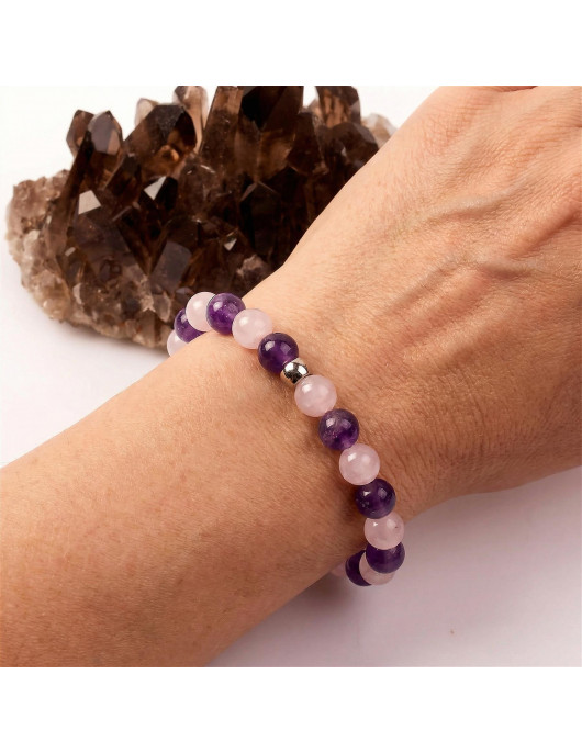 Ametist - Pembe Kuvars Taşı Bileklik - 8 mm