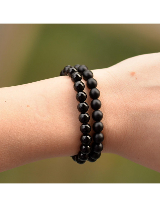 İki Adet Obsidyen Taşı Bileklik - 8 mm