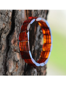 Kare Kesim Baltık Kehribar Bileklik – Doğal Gerçek Kehribar (Elastik) - Konyak Rengi