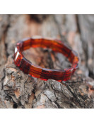 Kare Kesim Baltık Kehribar Bileklik – Doğal Gerçek Kehribar (Elastik) - Konyak Rengi