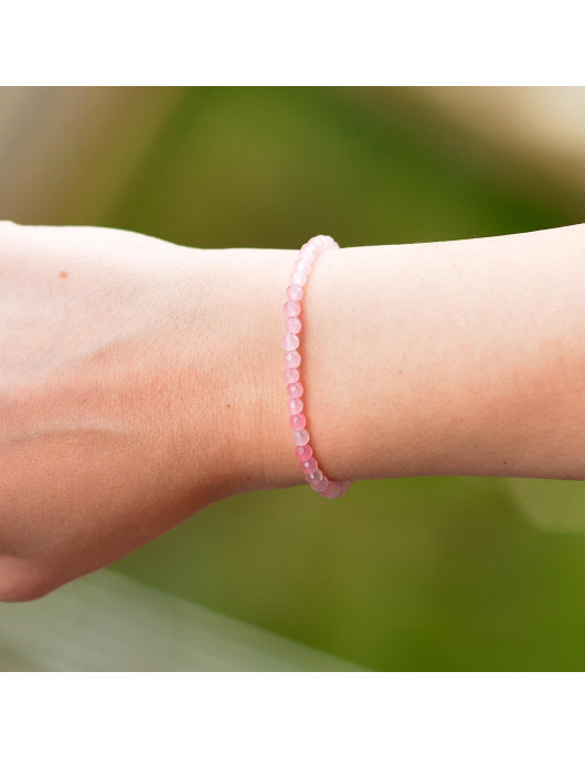 Pembe Kuvars Taşı Gümüş Bileklik - 4 mm Açık Renkli