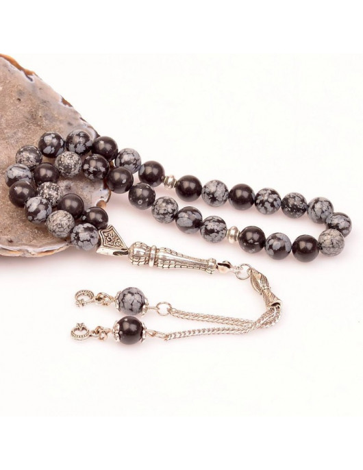 Obsidyen Taşı Tesbih - 8 mm / Kar Tanesi Obsidyen
